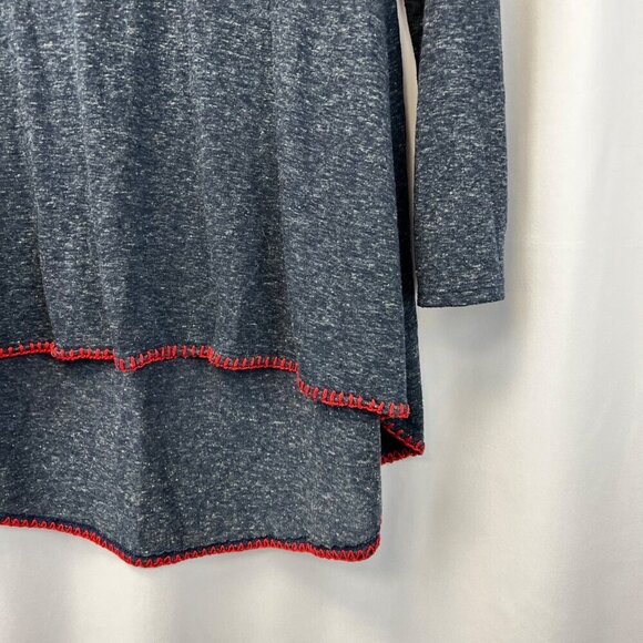 Honey Punch Women’s V-Neck Long Sleeve Top Hi-Low Stitched Trim Blue/Red S - Picture 4 of 9